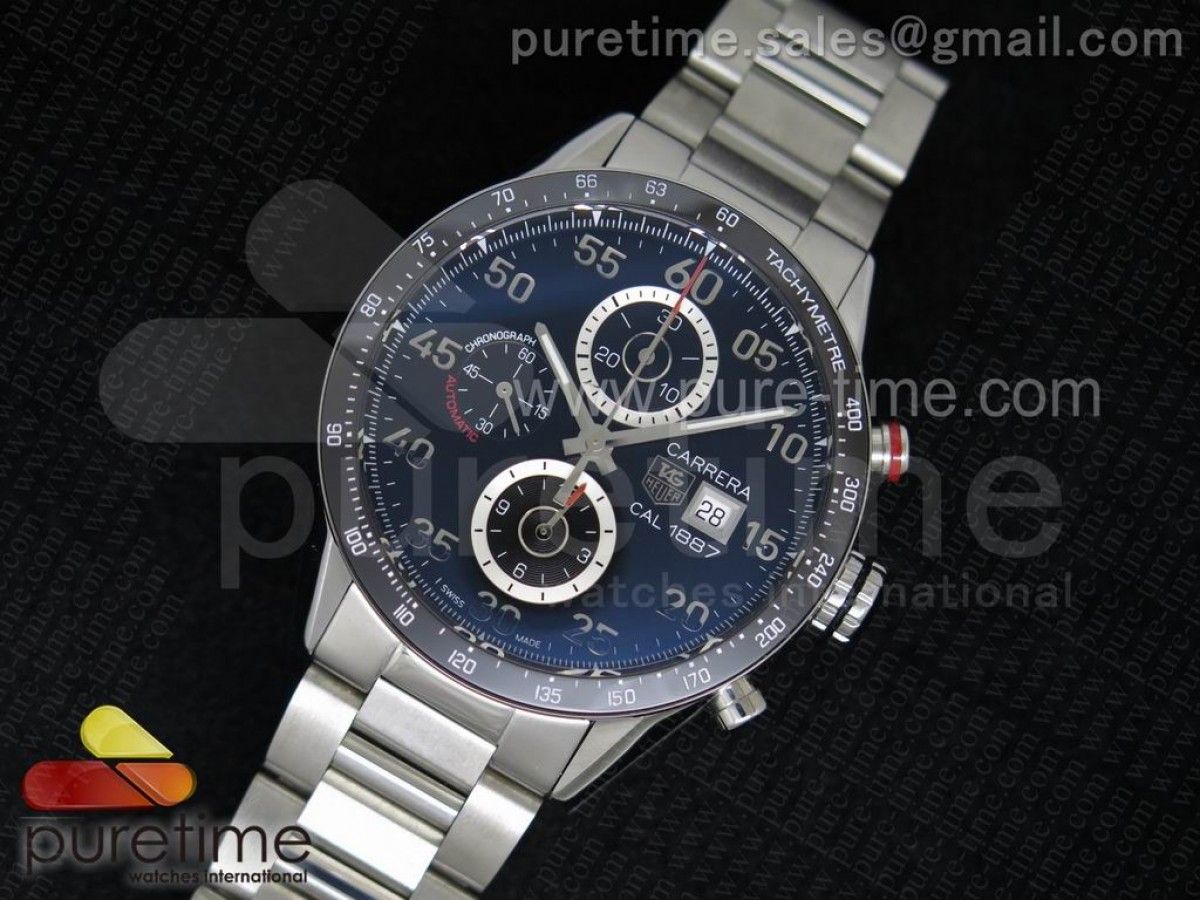 Carrera Calibre 1887 SS V6F 1 1 Best Edition Ceramic Bezel Black Dial on SS Bracelet