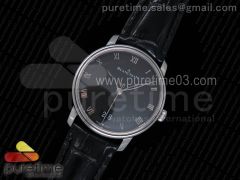 Villeret Grande Date SS Black Dial on Black Leather Strap A6950