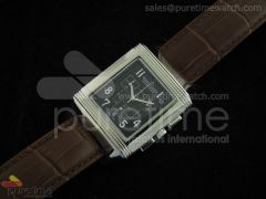 Reverso Squadra Quartz Chronograph SS Black Dial on Leather Strap