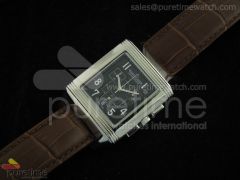 Reverso Squadra Quartz Chronograph SS Black Dial on Leather Strap