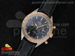 Speedmaster ’57 SS Chrono AXF Best Edition RG Bezel Black Dial on Black Leather Strap A7750