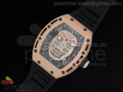 RM 052 Skull Watch RG Rose Gold Dial on Black Rubber Strap 6T51