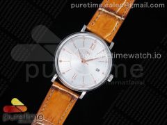 Portofino Automatic 37 SS M+F 1:1 Best Edition Silver Dial on Brown Crocodile Strap A35111