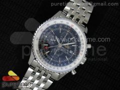 Navitimer World SS GMT Black Dial on SS Bracelet A7750