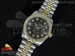 DateJust SS/YG Black Dial Style 1 YG Wrapped Fluted Bezel on SS/YG Bracelet A2836