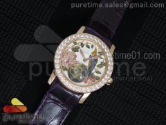 I Giardini Di Bulgari Tourbillon RG Parrot Dial Diamonds Bezel on Purple Croco Strap