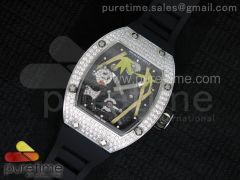 RM 026 SS Full Paved Diamonds Panda Dial on Black Rubber Strap 6T51