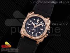 BR 03-92 Diver RG OXF 1:1 Best Edition Black Dial Diamond Bezel on Black Leather Strap MIYOTA 9015 (Free Nylon Strap)