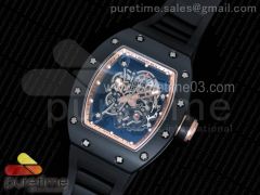 RM055 Real Ceramic Case KVF Best Edition Skeleton Dial Gold on Black Rubber Strap MIYOTA8215