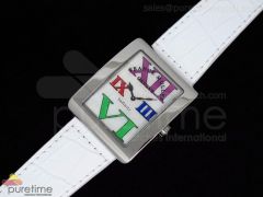 Infinity SS White Dial Multi-colored Roman Markers on White Leather Strap Jap Quartz