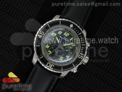 Fifty Fathoms Chrono SS Black Dial Arabic Numerals Marker on Black Leather Strap A7750