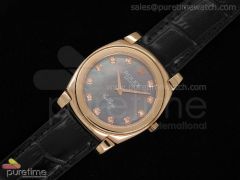 Cellini RG Green MOP Dial Diamond Markers Black Leather Strap Swiss Quartz