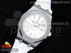 Royal Oak 41mm 15400 SS OMF 1:1 Best Edition White Textured Dial on White Leather Strap A3120