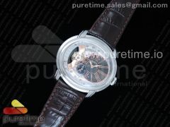 Millennium Series 15350 SS V9F 1:1 Best Edition Skeleton Gray Dial on Dark Brown Leather Strap A4101