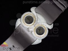 Owl Ladies Diamond SS Black Dial on Grey Leather Strap Jap Quartz
