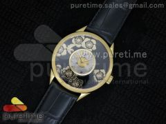 Metiers D'Art 40mm YG Flower Dial on Black Leather Strap A2824