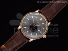 Geneve 42mm RG Black Dial on Brown Leather Strap A2824