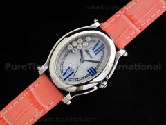 Happy Sport Oval SS White Dial on Pink Leather Strap