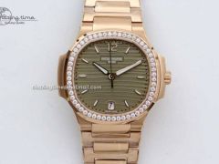 Nautilus 7118 Ladies RG MSF 1:1 Best Edition Gray Dial Diamonds Bezel on RG Bracelet A324 Super Clone