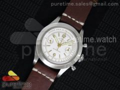 Vintage Chronograph SS White Dial on Brown Leather Strap Venus 75
