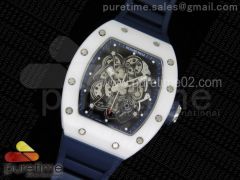 RM055 White Ceramic Blue Inner Bezel Skeleton Dial on Blue Rubber Strap MIYOTA8215