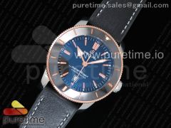 SuperOcean Heritage ii 46mm SS Black Dial RG Bezel on Black Leather Strap A2824