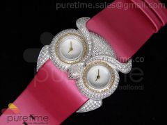 Owl Ladies Diamond SS White Dial on Pink Leather Strap Jap Quartz