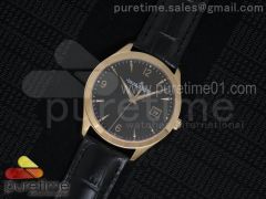 Master Ultra Thin Date RG Black Dial Arabic Markers on Black Leather Strap MIYOTA 9015