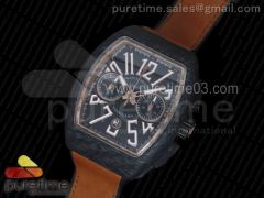 Vanguard Carbon DLC Black Dial Gold Inner Bezel on Brown Leather Strap A7753