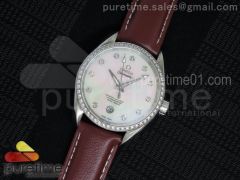 Aqua Terra 38.5mm SS White MOP Dial Diamonds Bezel on Brown Leather Strap A8500