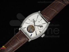 Malte Tourbillon Stainless White Dial Leather Strap Asian Flying Tourbillon Handwind