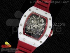 RM055 White Ceramic Red Inner Bezel Skeleton Dial on Red Rubber Strap MIYOTA8215