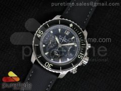 Fifty Fathoms Chronograph SS Black Dial on Sail-canvas Strap A7750