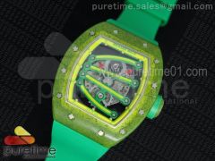 RM 059 Yohan Blake Yellow Inner Bezel Skeleton Dial on Green Rubber Strap 6T51