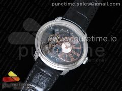 Millennium Series 15350 SS V9F 1:1 Best Edition Black/White Skeleton Dial on Black Leather Strap A4101