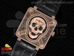 Bell & Ross BR01 RG Burning Skull ‘Tattoo’ Watch RG Dial on Black Leather Strap MIYOTA 9015