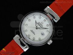 De Ville Ladymatic 1:1 SS White Diamond Dial on Red Leather Strap ETA2671