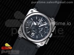 BR 03-94 Chrono SS Black Dial White Markers on Black Rubber Strap A7750 (Free Nylon Strap)