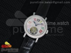 Color Dreams Tourbillon SS Diamond Roman Numerals Markers on Black Croco Leather Strap