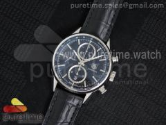 Carrera CAL1887 Chronograph SS V6F 1:1 Best Edition Black Dial on Black Leather Strap CAL1887