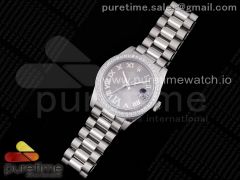 DateJust 31 Ladies 278289 GMF 316L Steel Diamonds Bezel Gray Dial Roman Markers on President Syle Bracelet