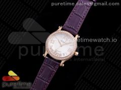 Happy Sport 36mm RG OXF 1:1 Best Edition Diamonds Bezel White Dial on Purple Leather Strap A2892