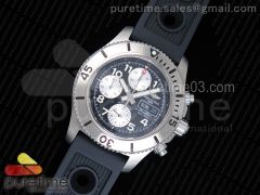 SuperOcean SteelFish Chronograph SS Black/White Dial on Black Rubber Strap A7750