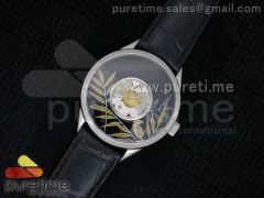 Metiers D'Art 40mm SS Black Plant Dial on Black Leather Strap A2824
