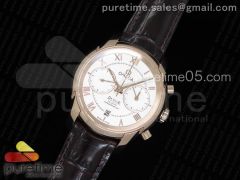 De Ville Chronograph 42mm RG OMF 1:1 Best Edition White Dial on Brown Leather Strap A9301 (Black Balance Wheel)