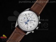 Master Moonphase Chronograph SS White Dial on Brown Leather Strap A7751