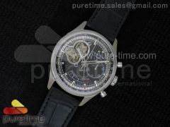 El Primero SS AXF Black Dial on Black Leather Strap Asian Manual Winding Chronograph Movement