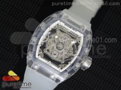 RM056 Transparent Case White Bezel Skeleton Dial on White Rubber Strap MIYOTA 9015