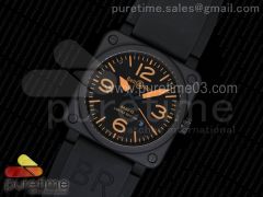 BR 03-92 PVD Black Dial Orange Markers on Black Rubber Strap MIYOTA 9015