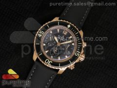 Fifty Fathoms Chronograph RG Black Dial on Sail-canvas Strap A7750